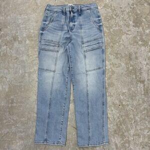 Daze Jeans Womens 29 Straight Up Honor Roll Cargo Cropped Light Denim Fits 28x25